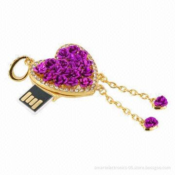 Jewelry Heart-shaped USB Flash Drive, 64MB to 128GB Flash Memory Capacity